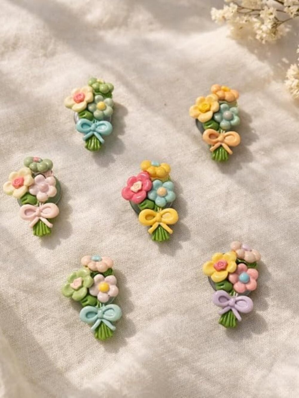 Bow Flower Bouquet Shoe Charms 6pcs